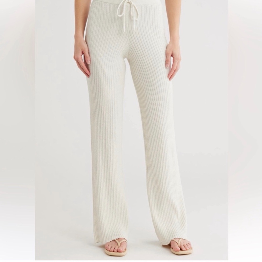 Good American terry rib wide leg Cream Knit Pants